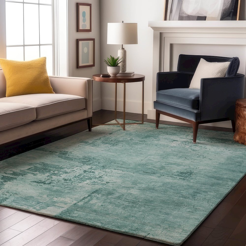 Premium Machine Washable Mayfield AMF1062 Teal 10' x 14' Rug. Picture 5