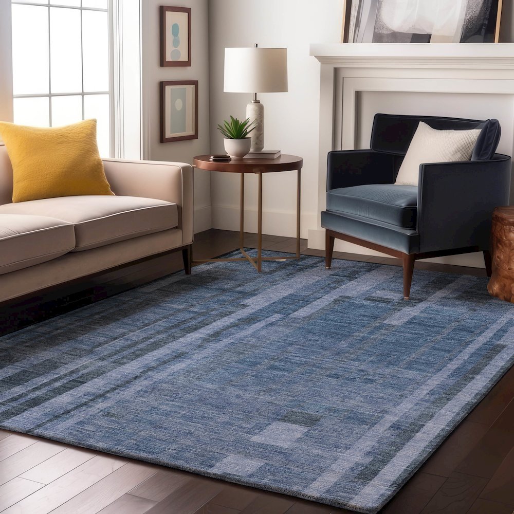 Premium Machine Washable Mayfield AMF1063 Navy 10' x 14' Rug. Picture 5