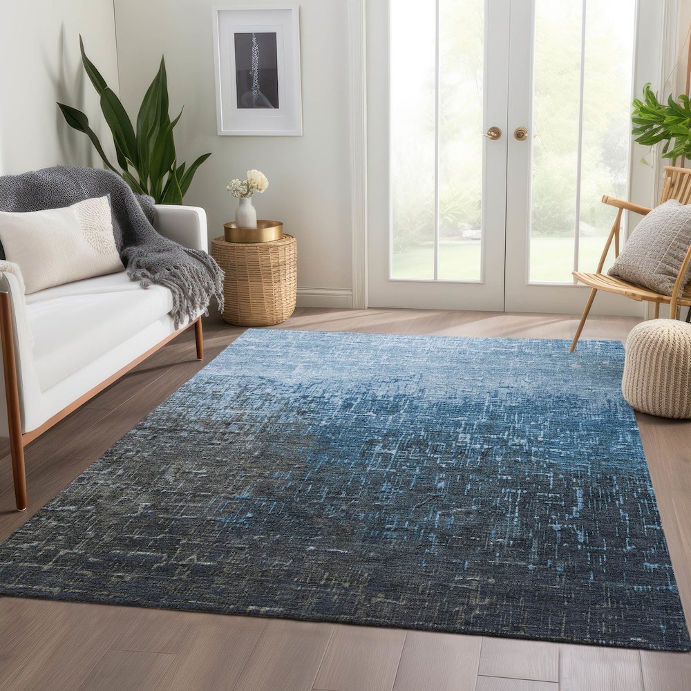Premium Machine Washable Mayfield AMF1066 Blue 10' x 14' Rug. Picture 6