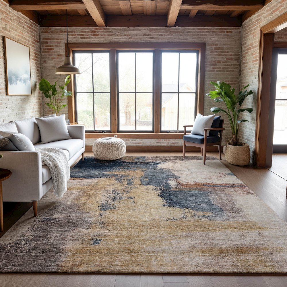 Premium Machine Washable Mayfield AMF1068 Gold 10' x 14' Rug. Picture 5