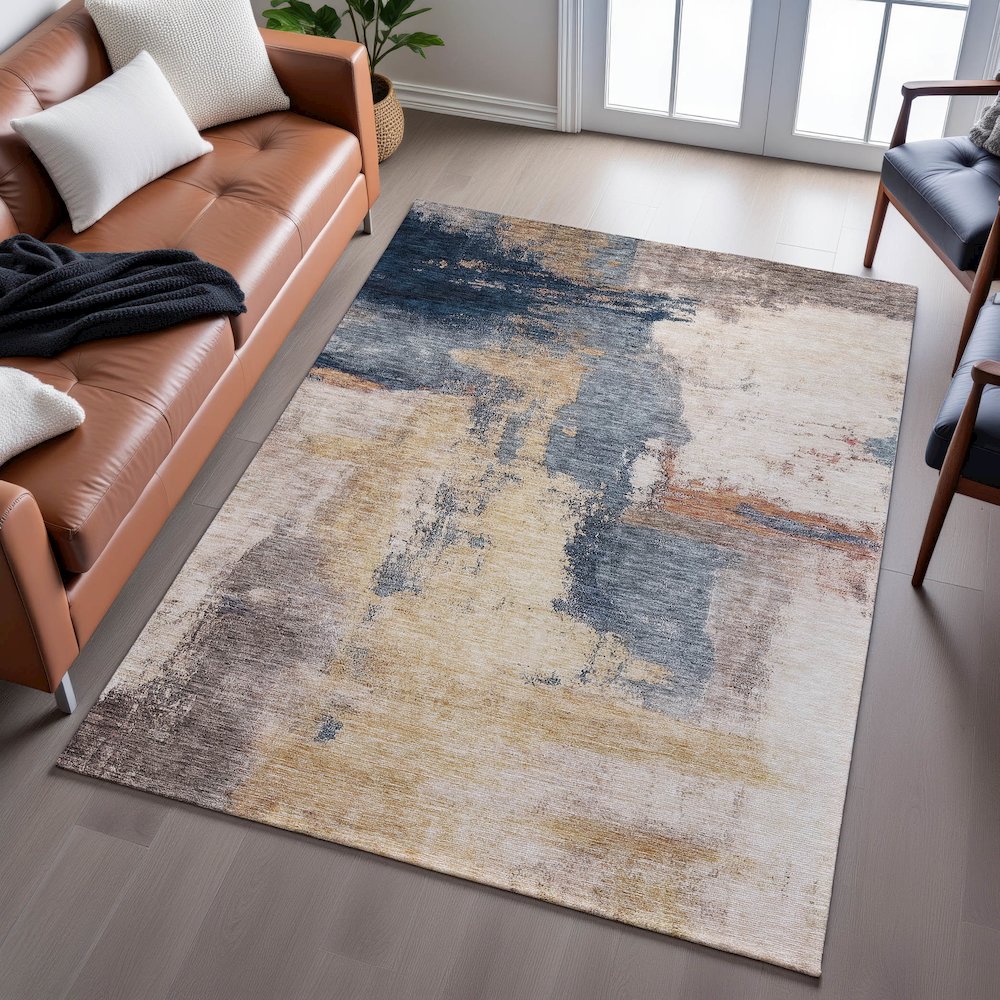 Premium Machine Washable Mayfield AMF1068 Gold 10' x 14' Rug. Picture 6