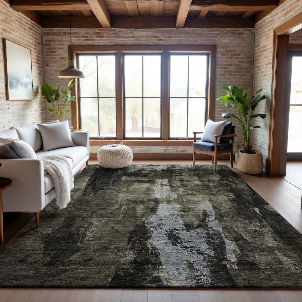 Premium Machine Washable Mayfield AMF1077 Charcoal 10' x 14' Rug. Picture 5