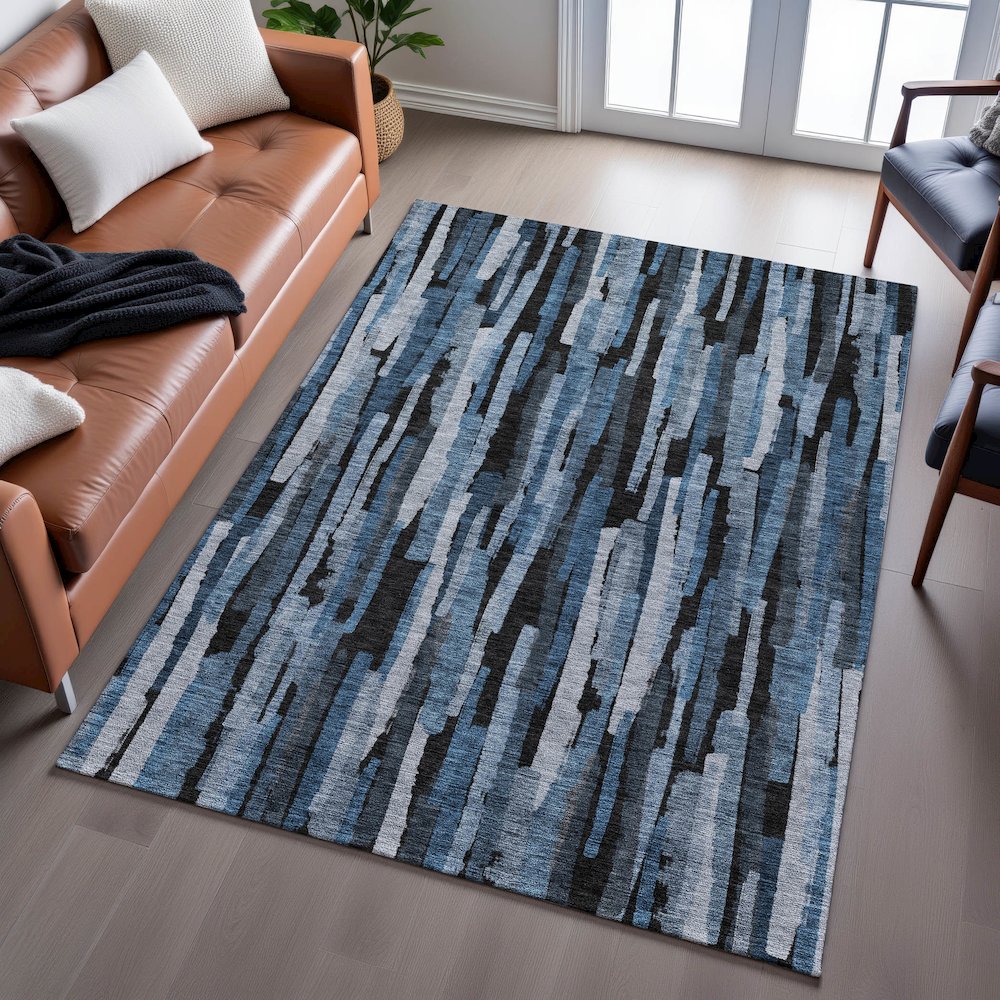 Premium Machine Washable Mayfield AMF1079 Blue 10' x 14' Rug. Picture 6