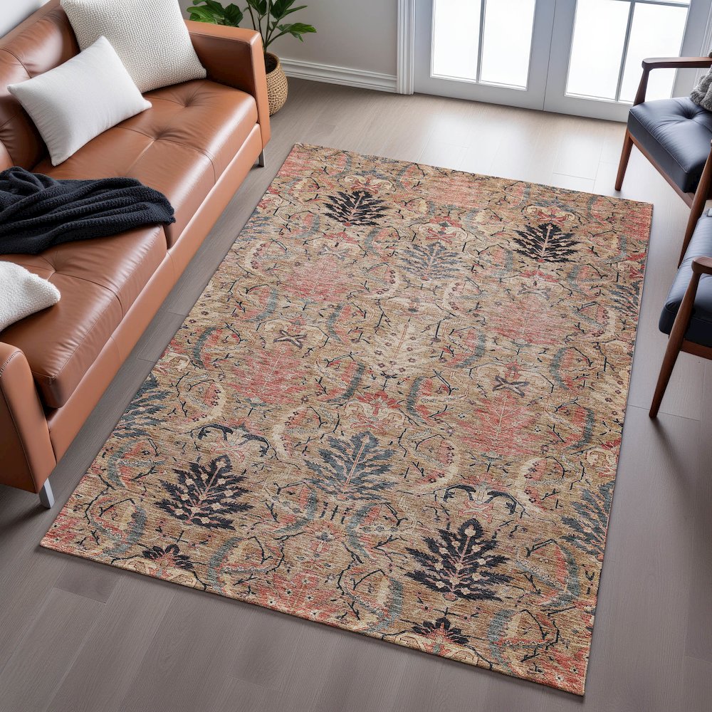 Premium Machine Washable Mayfield AMF1082 Khaki 10' x 14' Rug. Picture 6