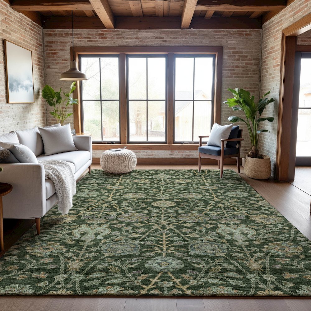 Premium Machine Washable Mayfield AMF1087 Green 10' x 14' Rug. Picture 5