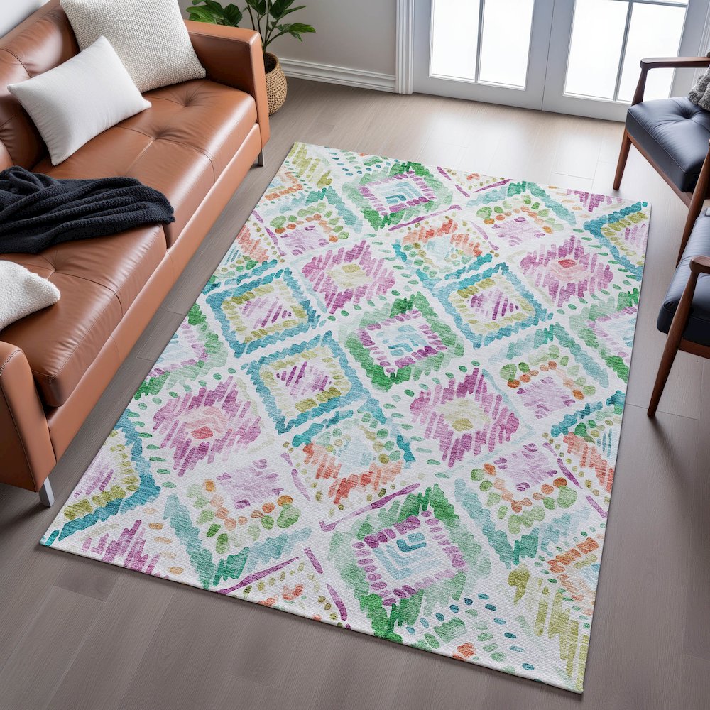 Premium Machine Washable Mayfield AMF1088 Teal 10' x 14' Rug. Picture 6