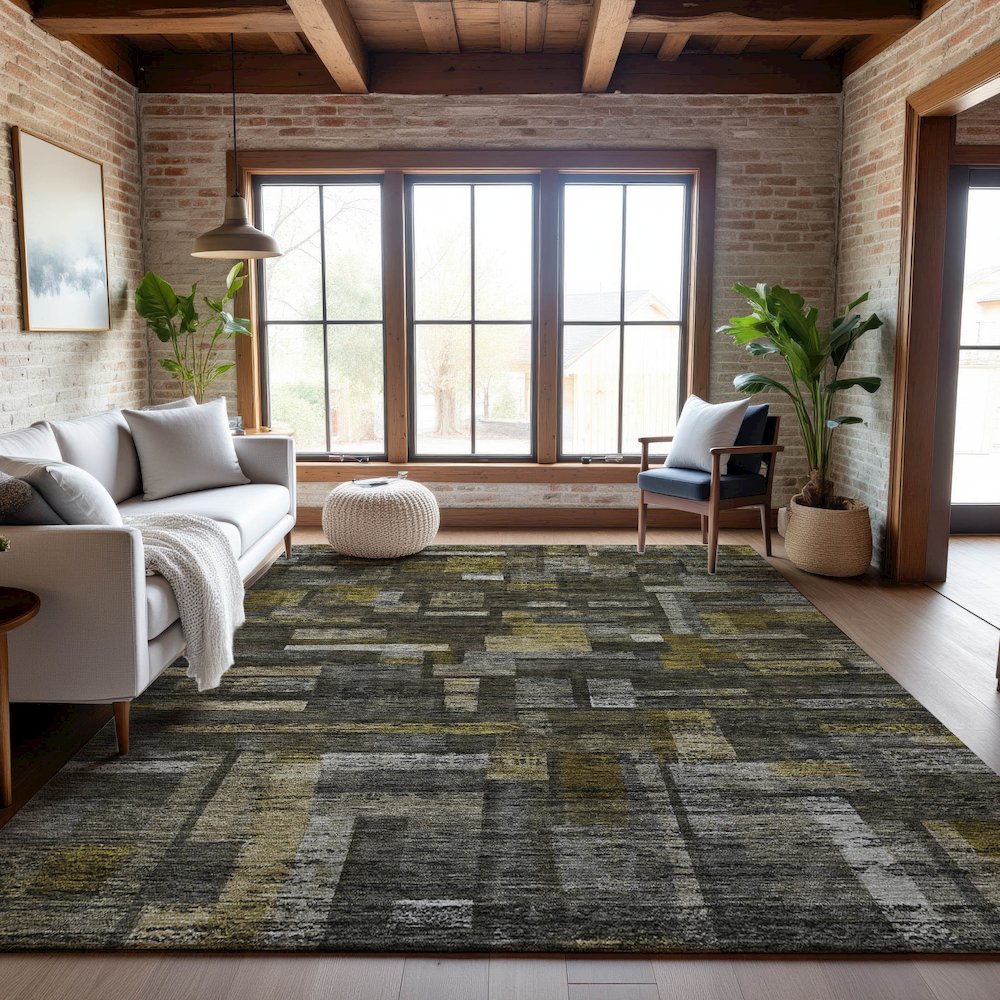 Premium Machine Washable Mayfield AMF1090 Charcoal 10' x 14' Rug. Picture 5