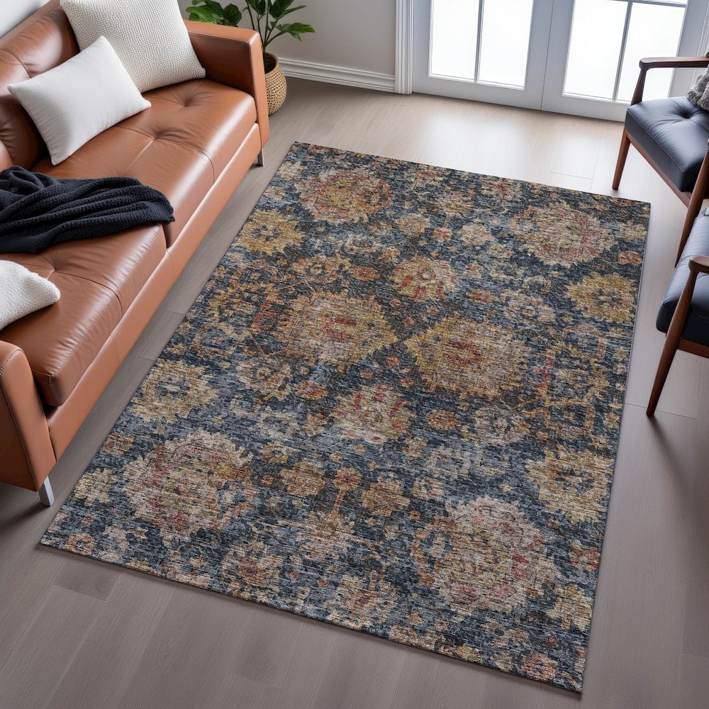 Premium Machine Washable Mayfield AMF1094 Navy 10' x 14' Rug. Picture 6