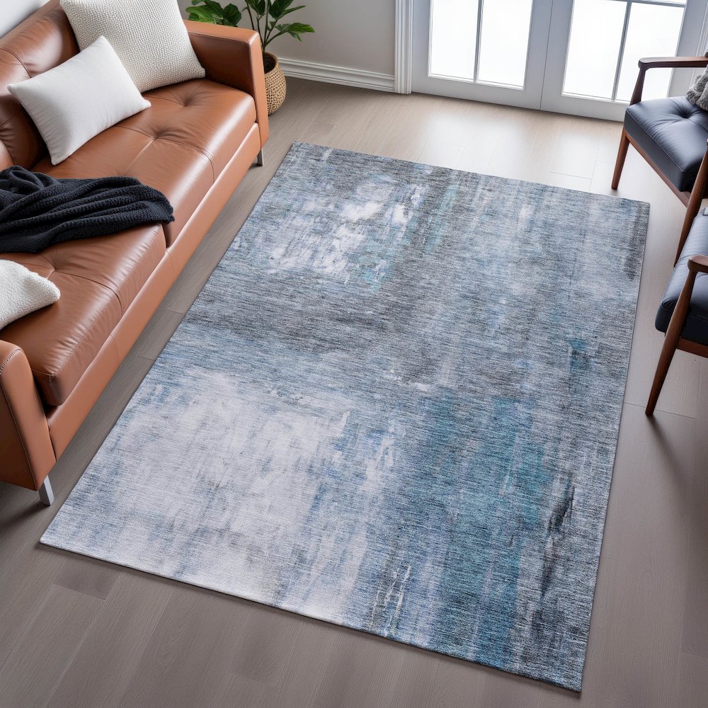 Premium Machine Washable Mayfield AMF1095 Blue 10' x 14' Rug. Picture 6