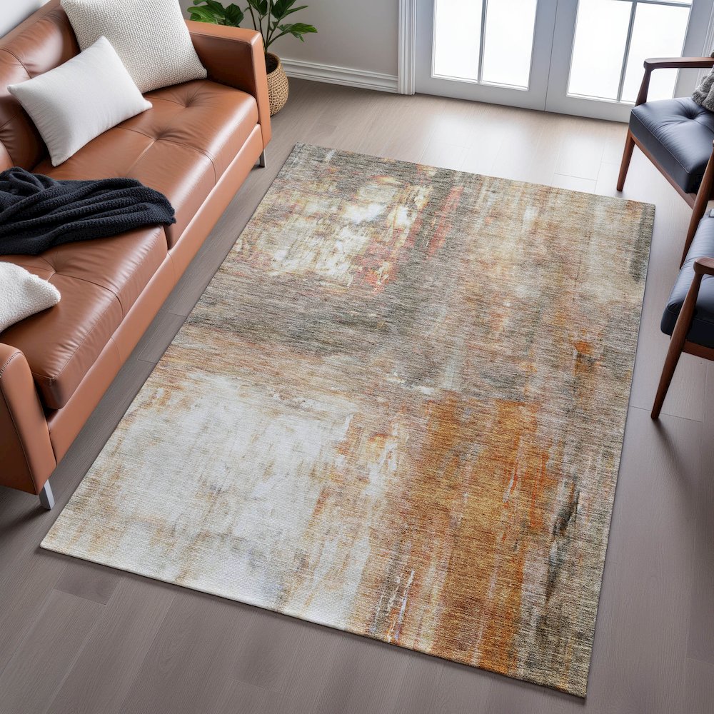 Premium Machine Washable Mayfield AMF1095 Copper 10' x 14' Rug. Picture 6