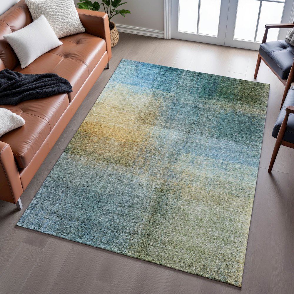 Premium Machine Washable Mayfield AMF1096 Blue 10' x 14' Rug. Picture 6