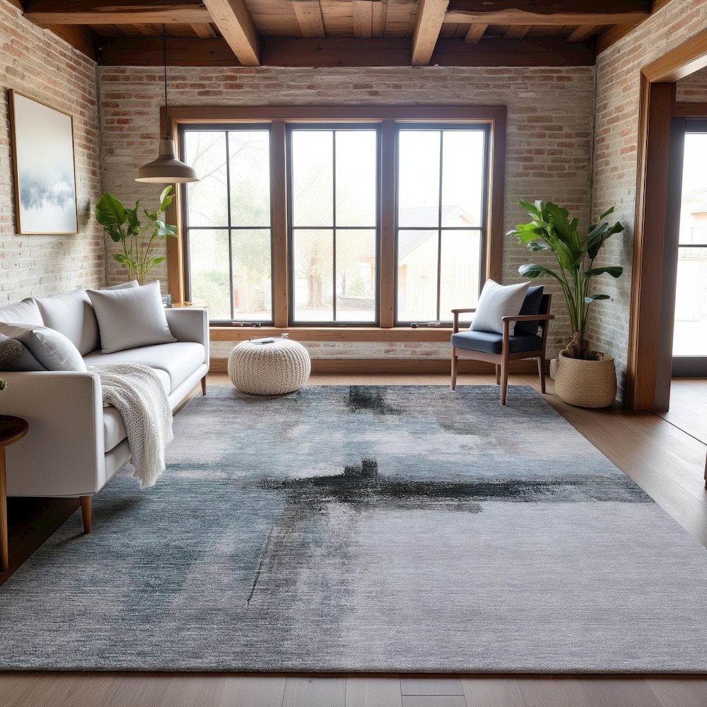 Premium Machine Washable Mayfield AMF1097 Blue 10' x 14' Rug. Picture 5