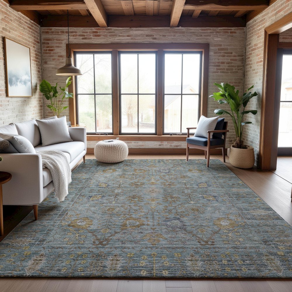 Premium Machine Washable Mayfield AMF1106 Teal 10' x 14' Rug. Picture 5