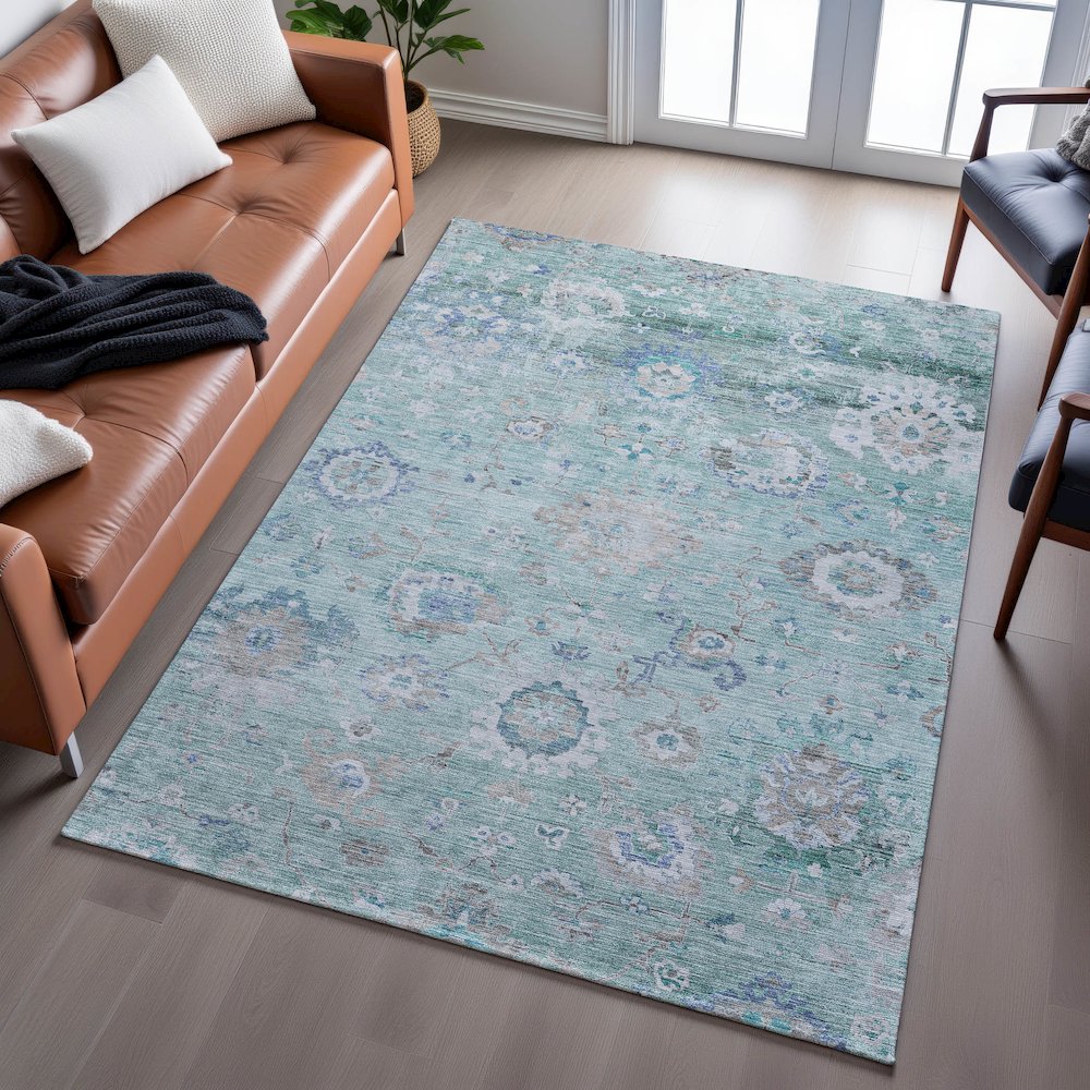 Premium Machine Washable Mayfield AMF1107 Seafoam 10' x 14' Rug. Picture 6