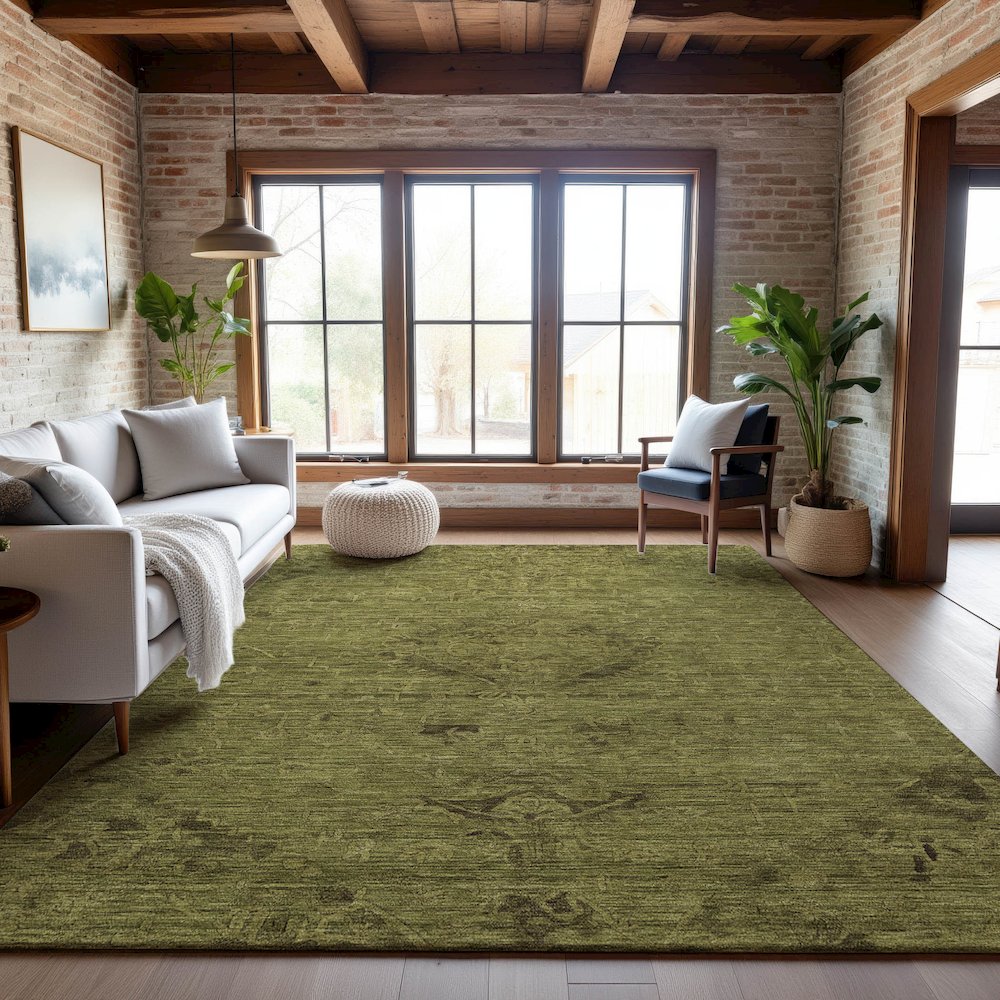 Premium Machine Washable Mayfield AMF1111 Olive 10' x 14' Rug. Picture 5