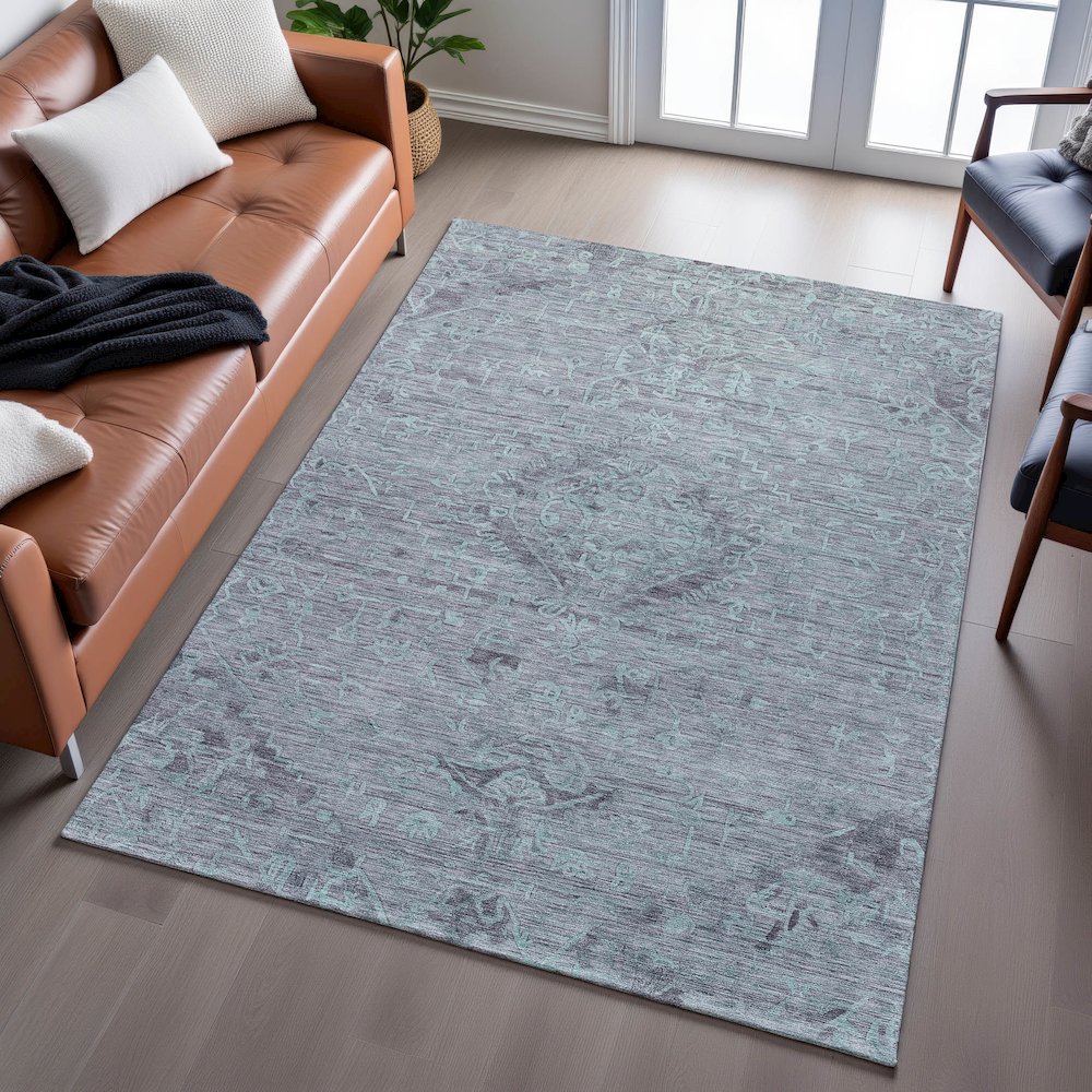 Premium Machine Washable Mayfield AMF1111 Teal 10' x 14' Rug. Picture 6