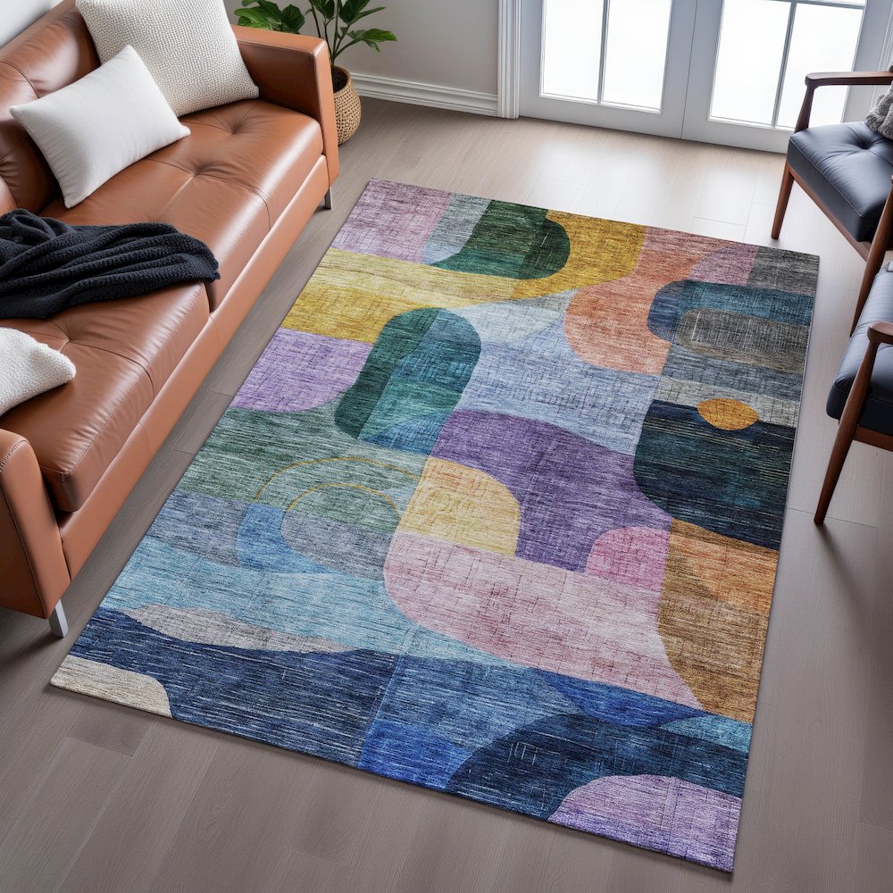 Premium Machine Washable Mayfield AMF1115 Blue 10' x 14' Rug. Picture 6