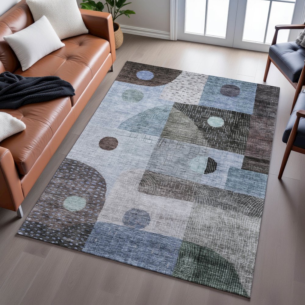 Premium Machine Washable Mayfield AMF1117 Blue 10' x 14' Rug. Picture 6