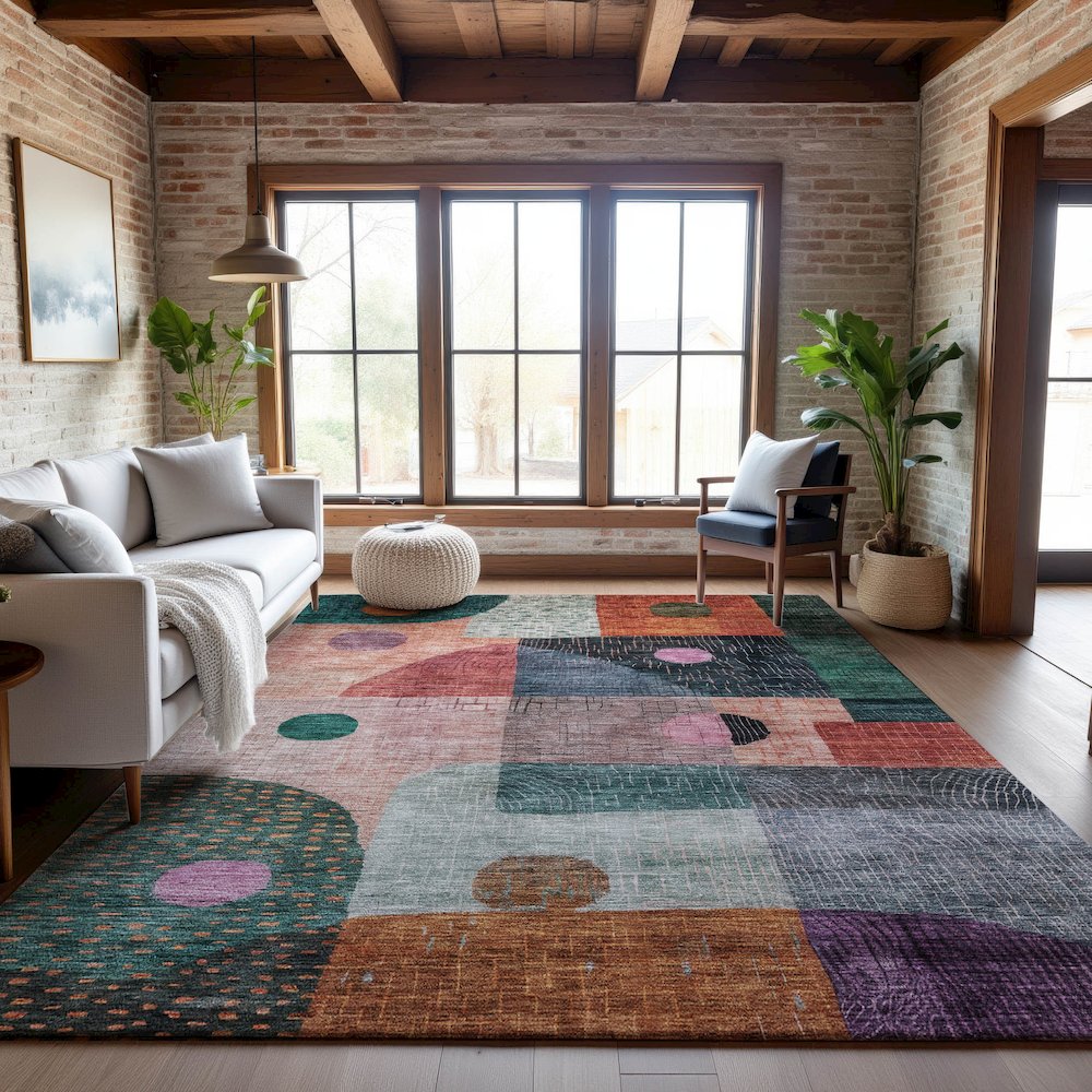Premium Machine Washable Mayfield AMF1117 Orange 10' x 14' Rug. Picture 5