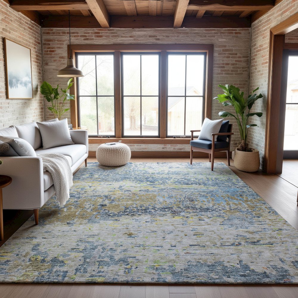 Premium Machine Washable Mayfield AMF1129 Blue 10' x 14' Rug. Picture 5