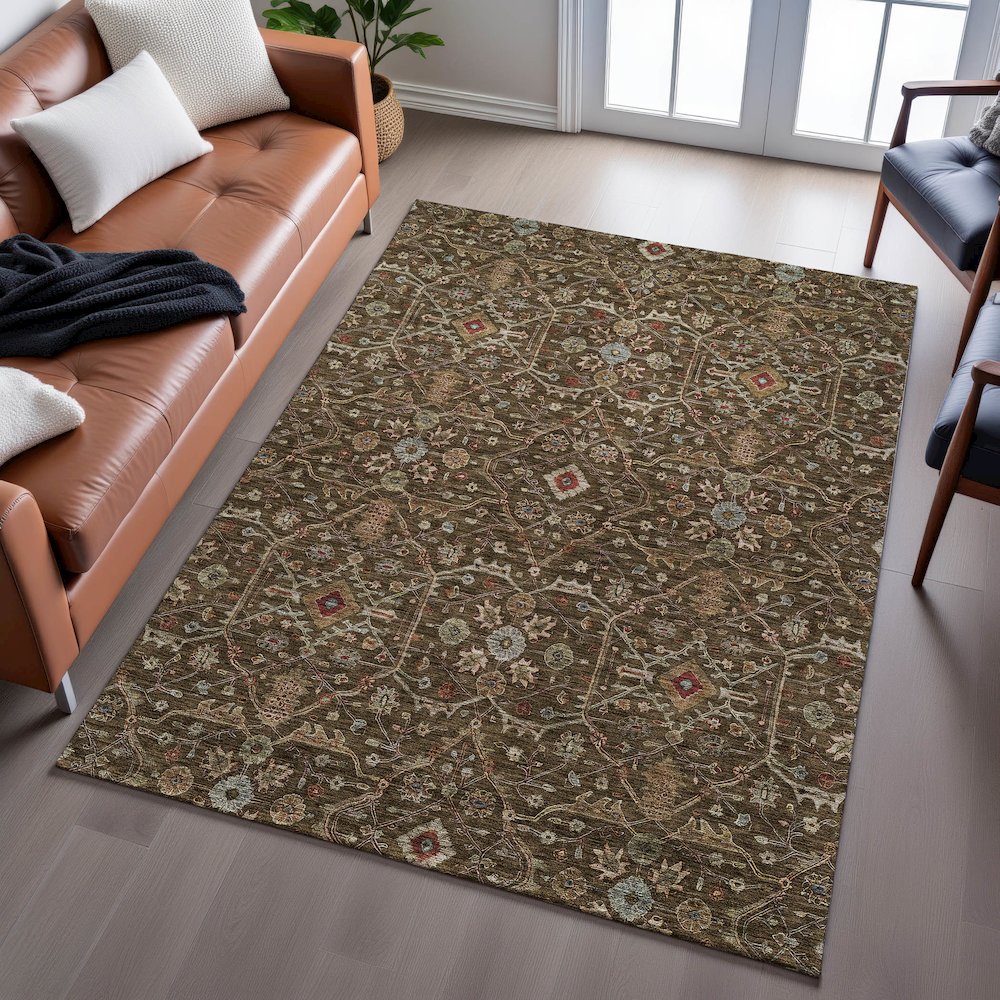 Premium Machine Washable Mayfield AMF1130 Chocolate 10' x 14' Rug. Picture 6