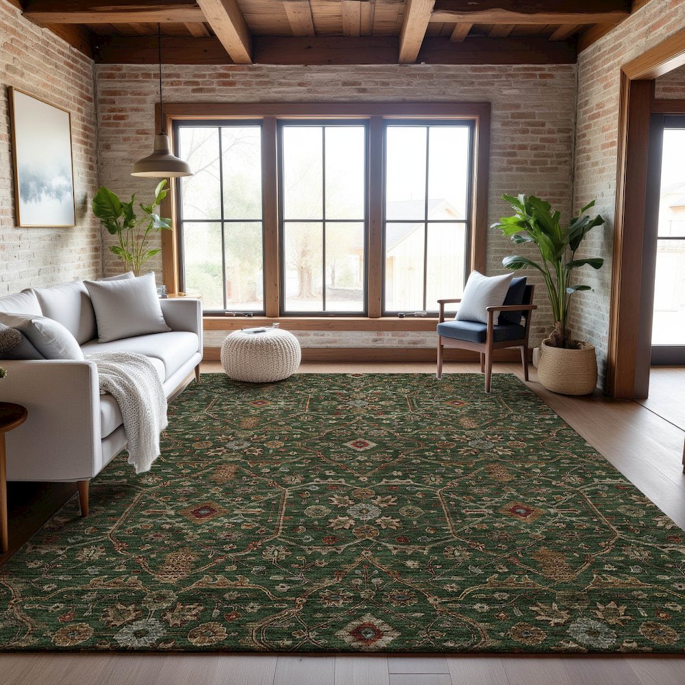 Premium Machine Washable Mayfield AMF1130 Emerald 10' x 14' Rug. Picture 5