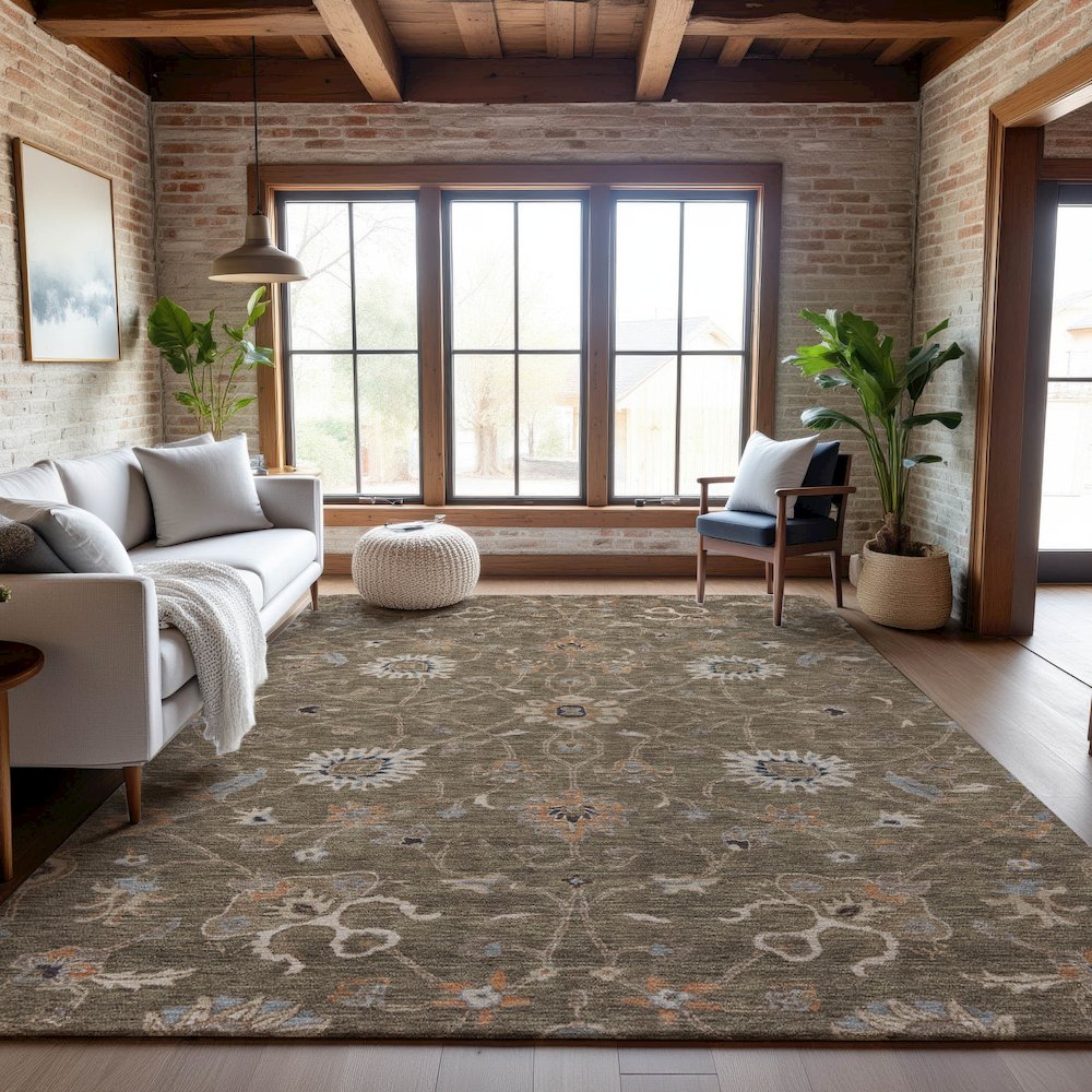 Premium Machine Washable Mayfield AMF1137 Brown 10' x 14' Rug. Picture 5