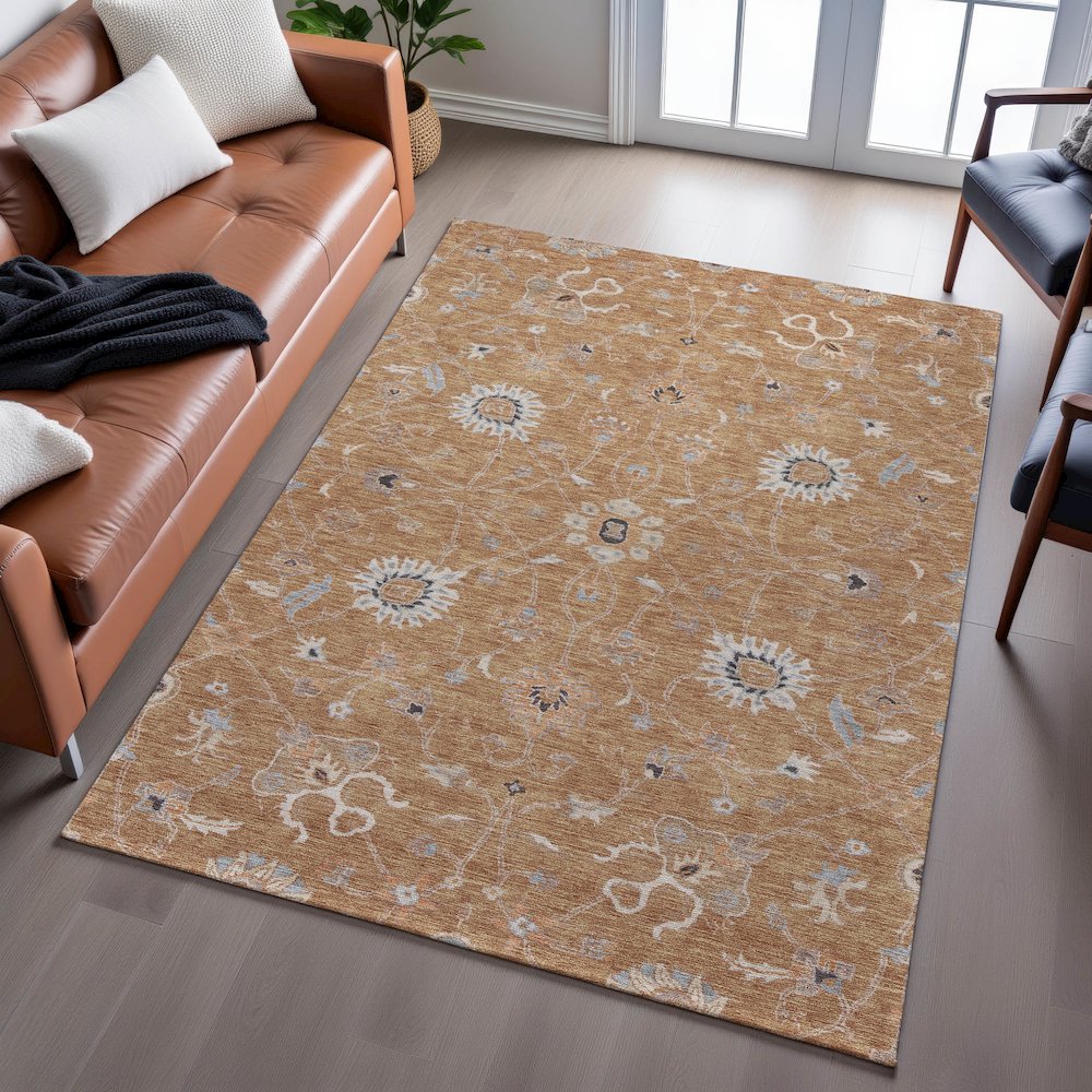 Premium Machine Washable Mayfield AMF1137 Copper 10' x 14' Rug. Picture 6