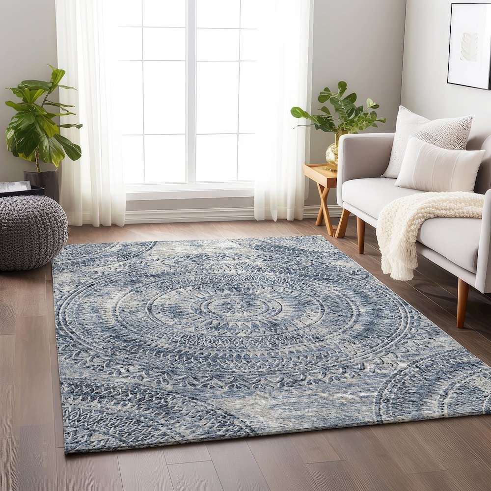 Premium Machine Washable Mayfield  Blue 10' x 14' Rug. Picture 5
