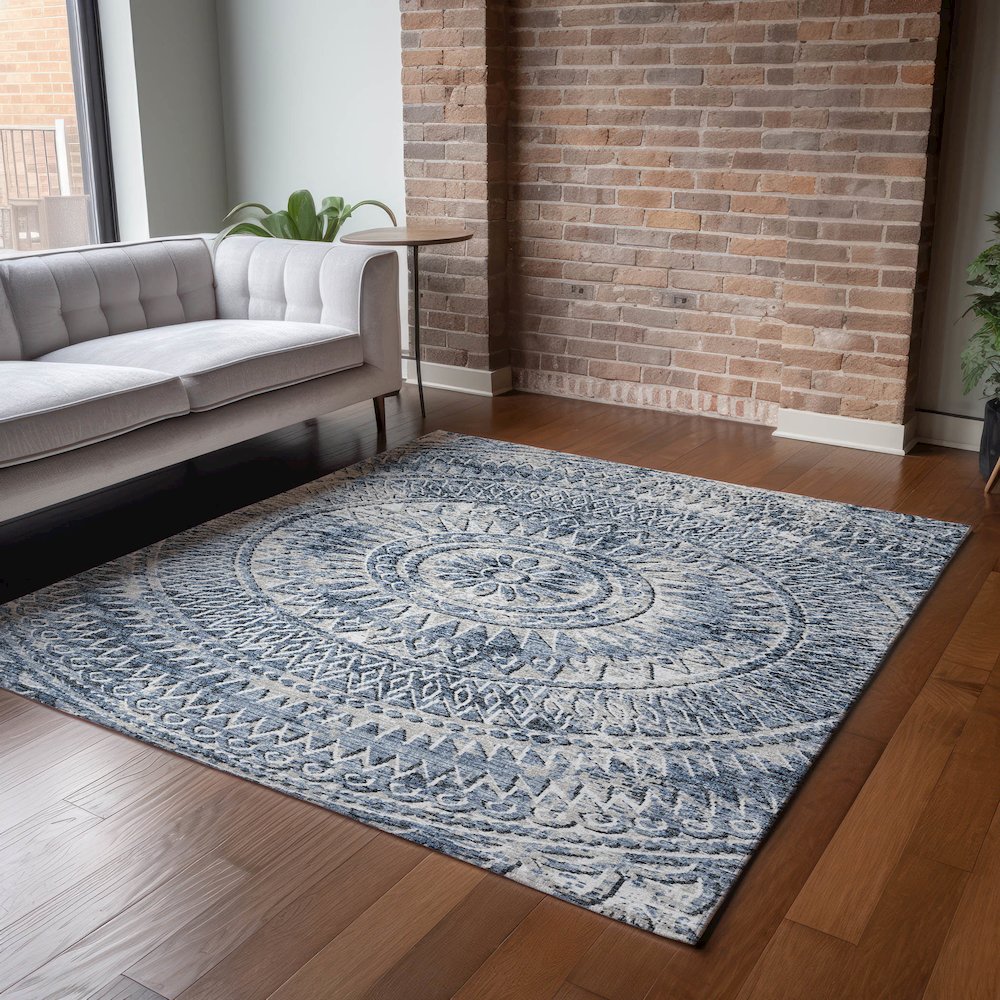 Premium Machine Washable Mayfield  Blue 10' x 14' Rug. Picture 6
