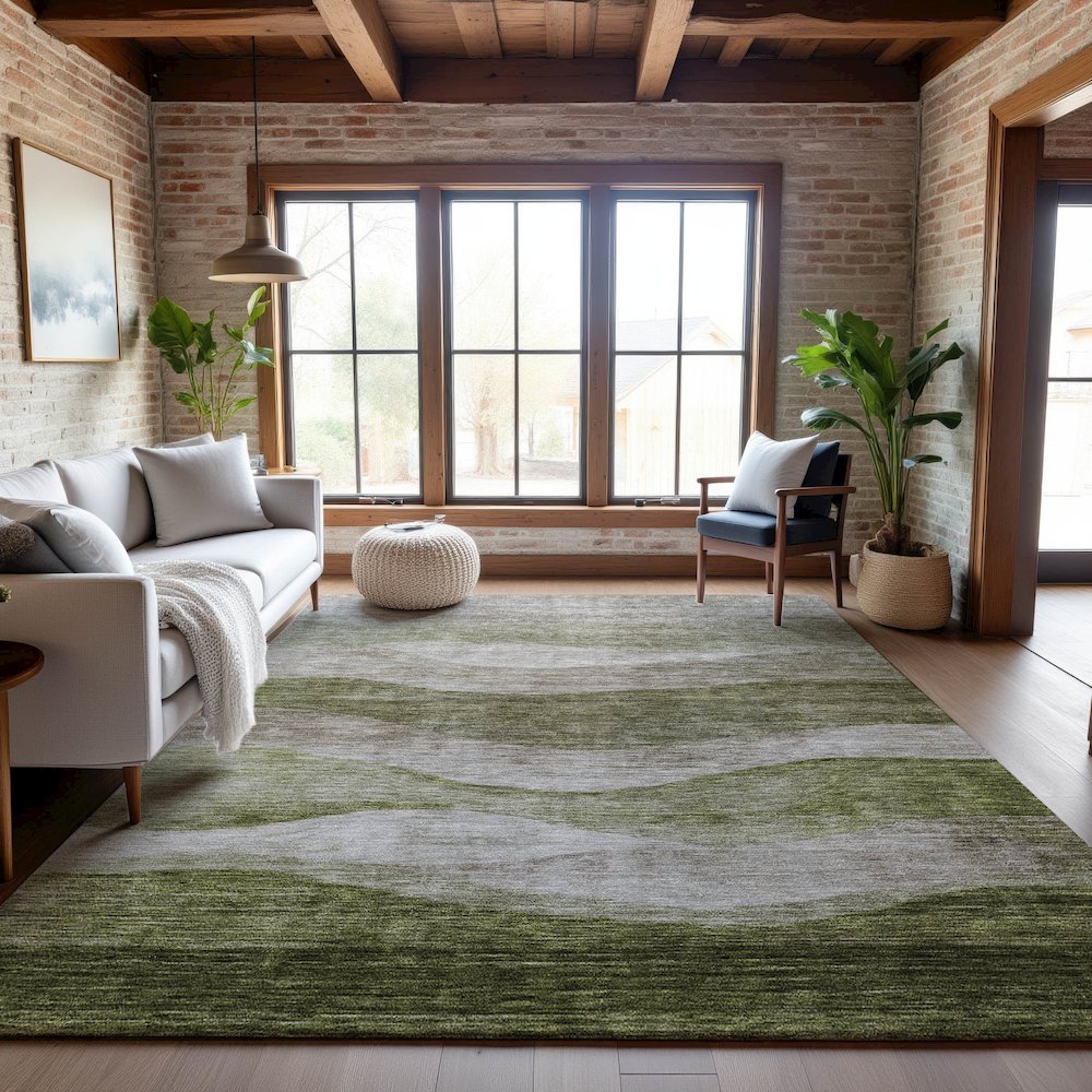 Premium Machine Washable Mayfield AMF1141 Green 10' x 14' Rug. Picture 5