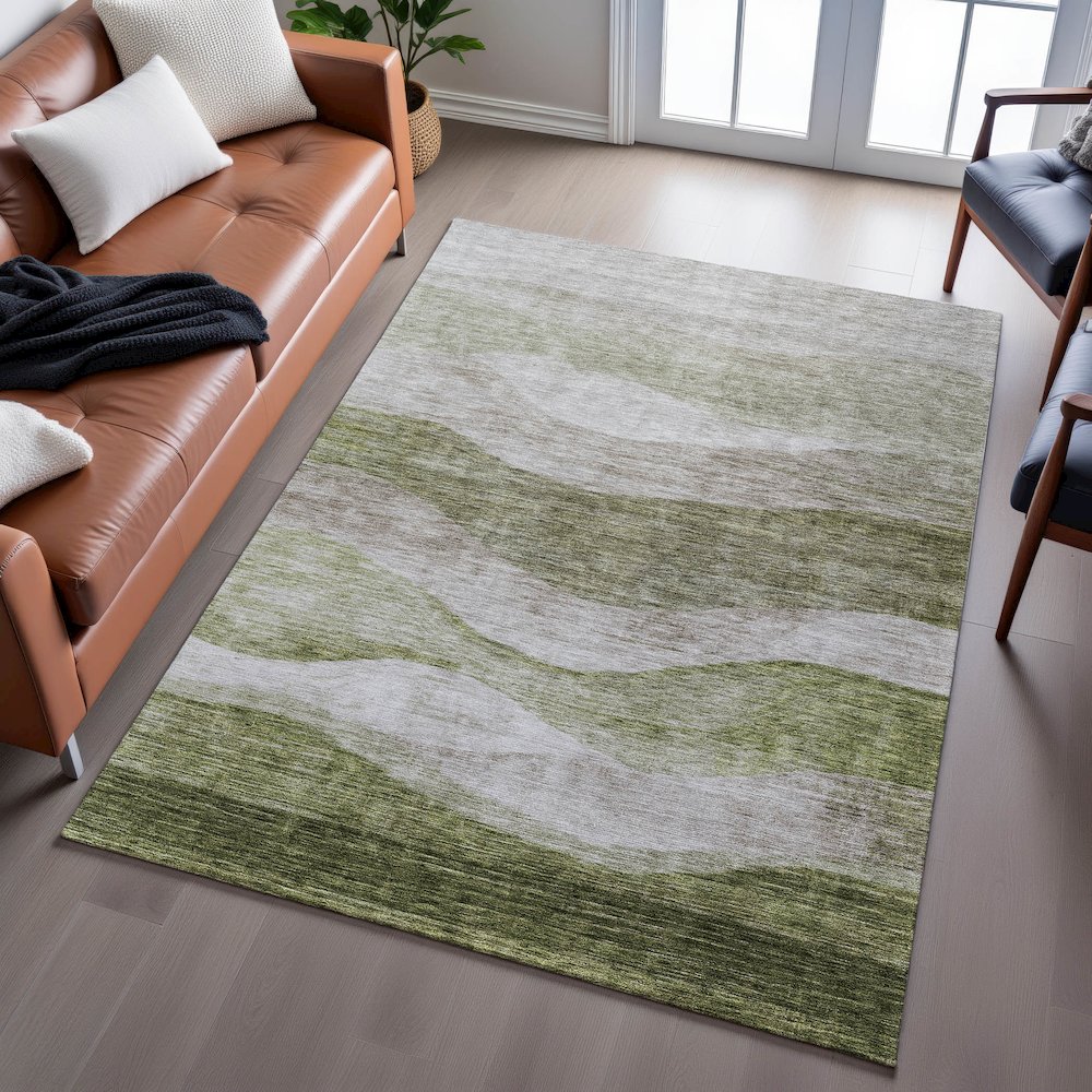 Premium Machine Washable Mayfield AMF1141 Green 10' x 14' Rug. Picture 6