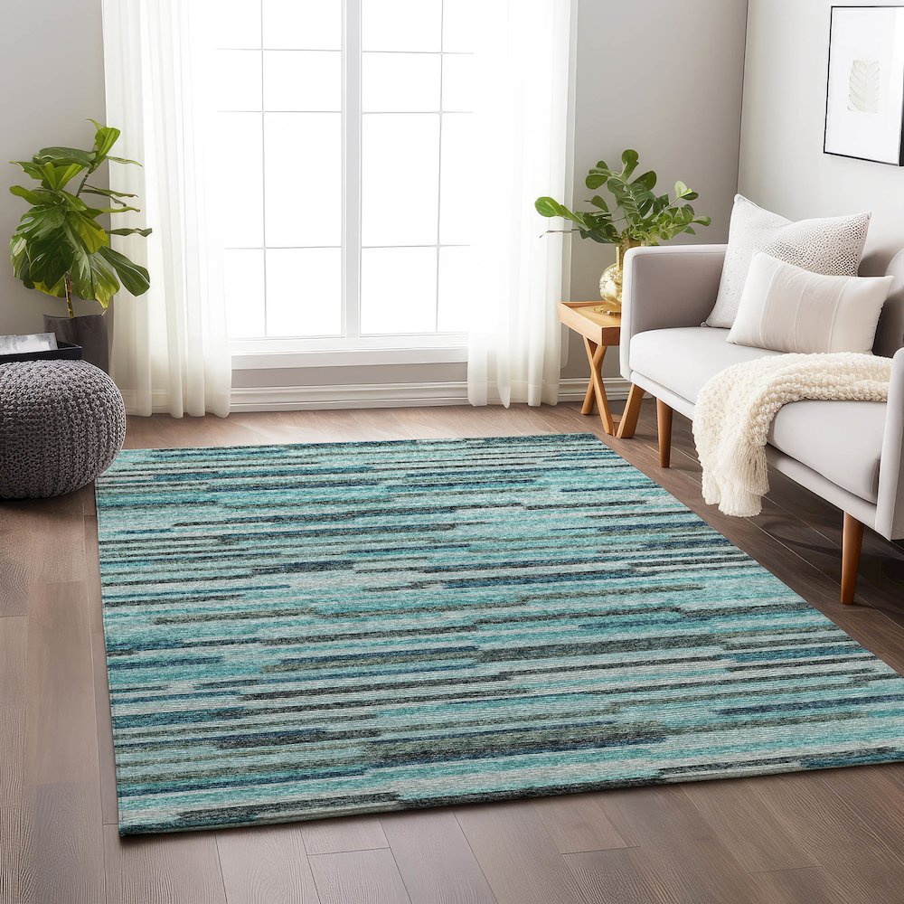 Premium Machine Washable Mayfield  Turquoise 10' x 14' Rug. Picture 5