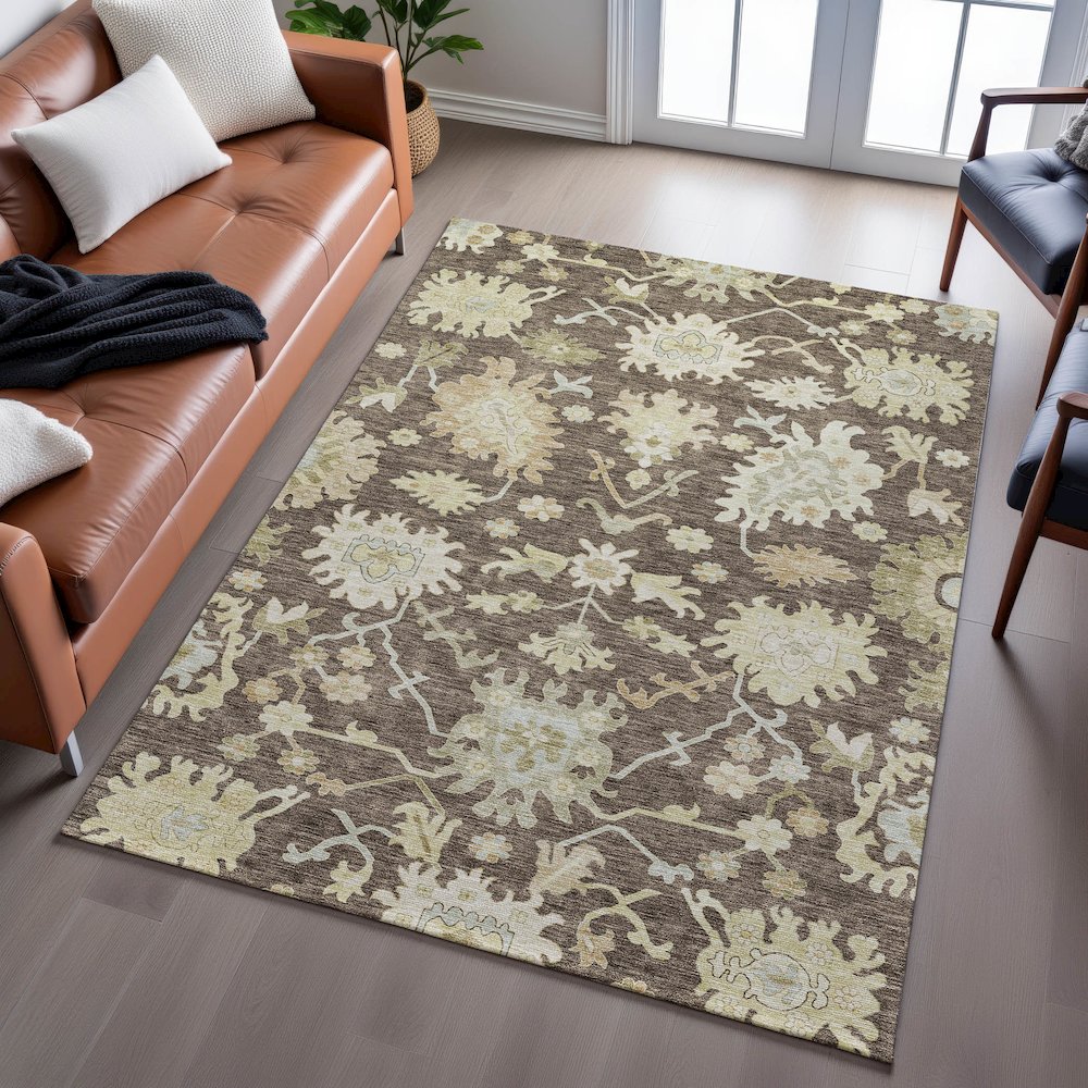 Premium Machine Washable Mayfield AMF1150 Chocolate 10' x 14' Rug. Picture 6
