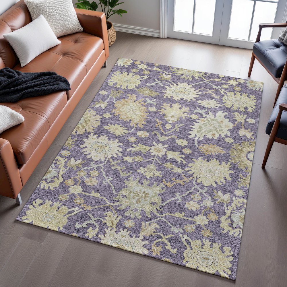 Premium Machine Washable Mayfield AMF1150 Eggplant 10' x 14' Rug. Picture 6
