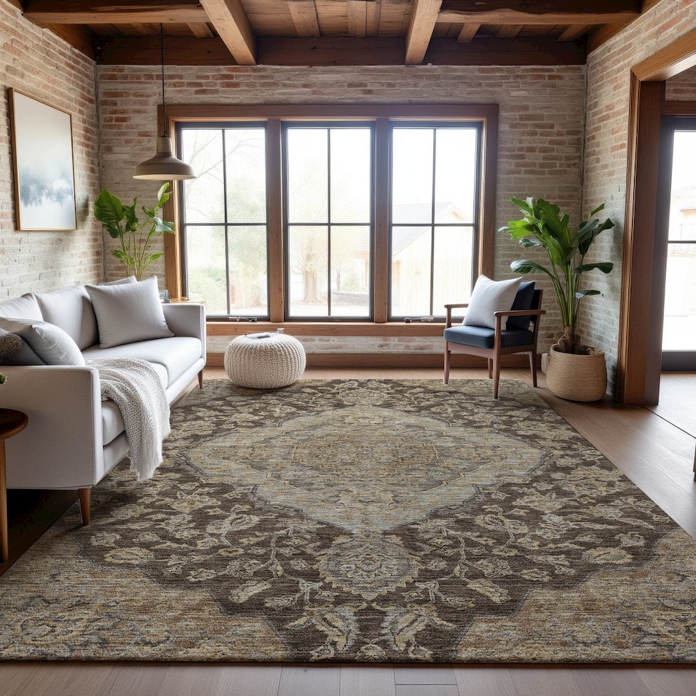 Premium Machine Washable Mayfield AMF1151 Chocolate 10' x 14' Rug. Picture 5