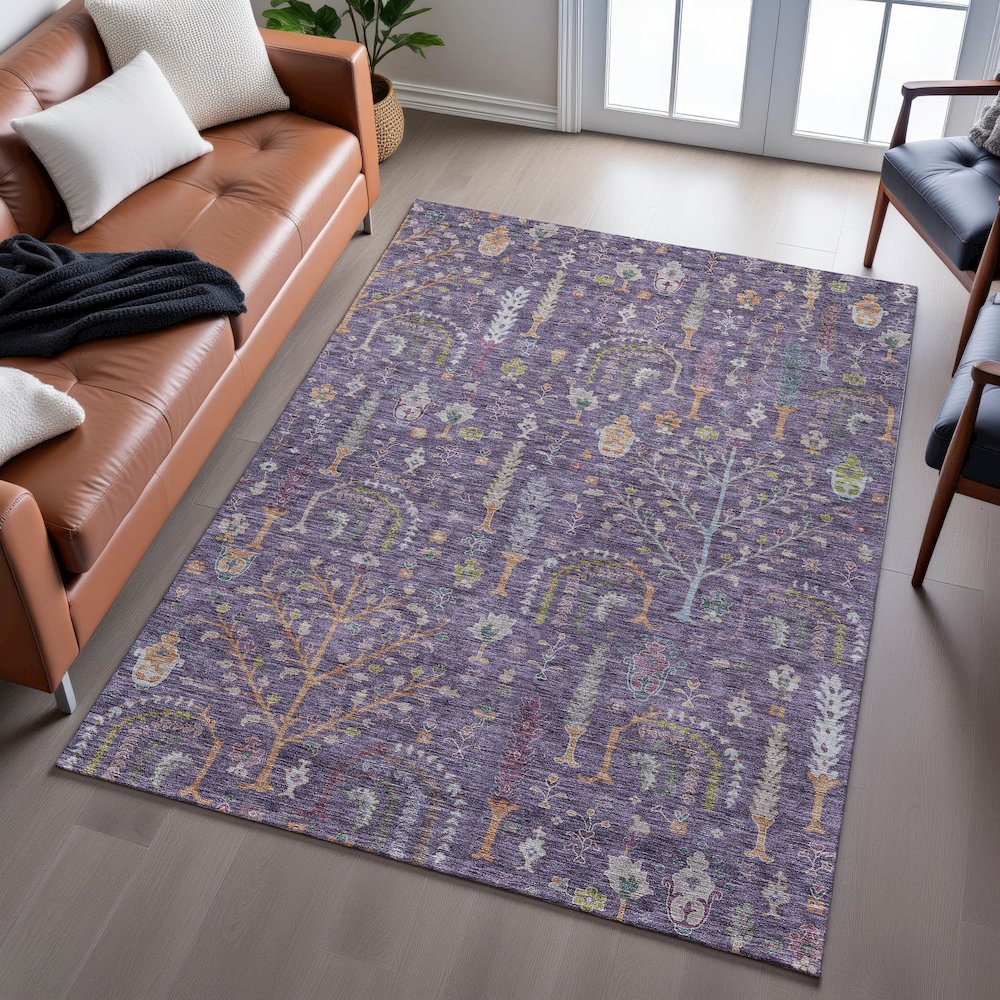 Premium Machine Washable Mayfield AMF1152 Eggplant 10' x 14' Rug. Picture 6