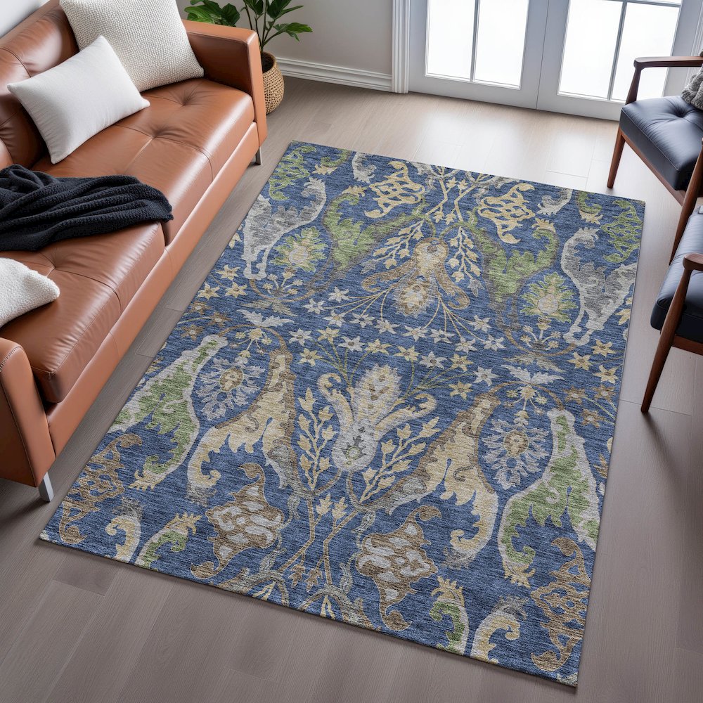 Premium Machine Washable Mayfield AMF1153 Navy 10' x 14' Rug. Picture 6
