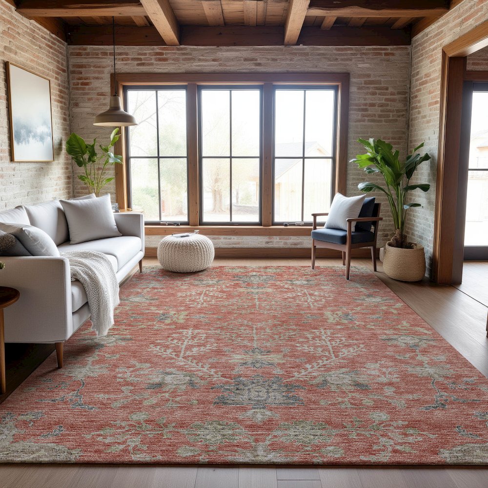 Premium Machine Washable Mayfield AMF1156 Coral 10' x 14' Rug. Picture 5