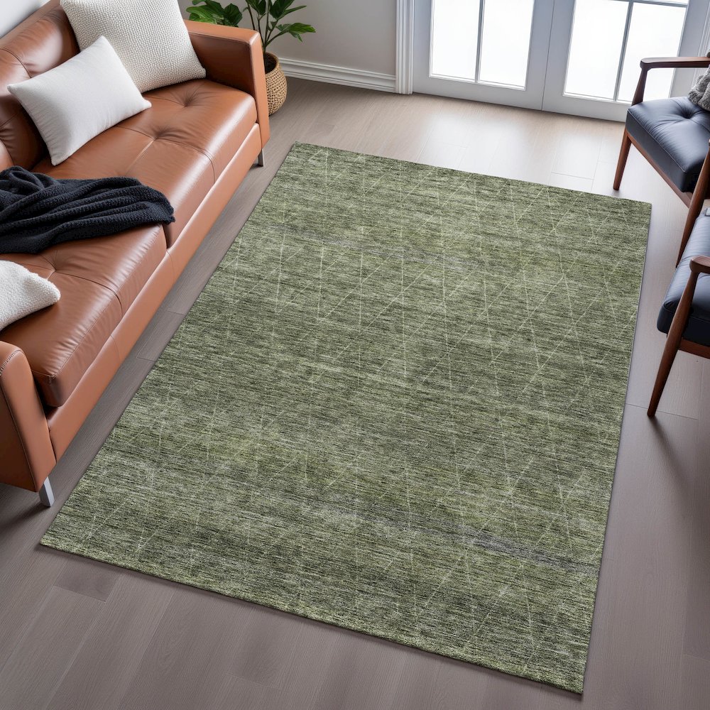Premium Machine Washable Mayfield AMF1165 Olive 10' x 14' Rug. Picture 6