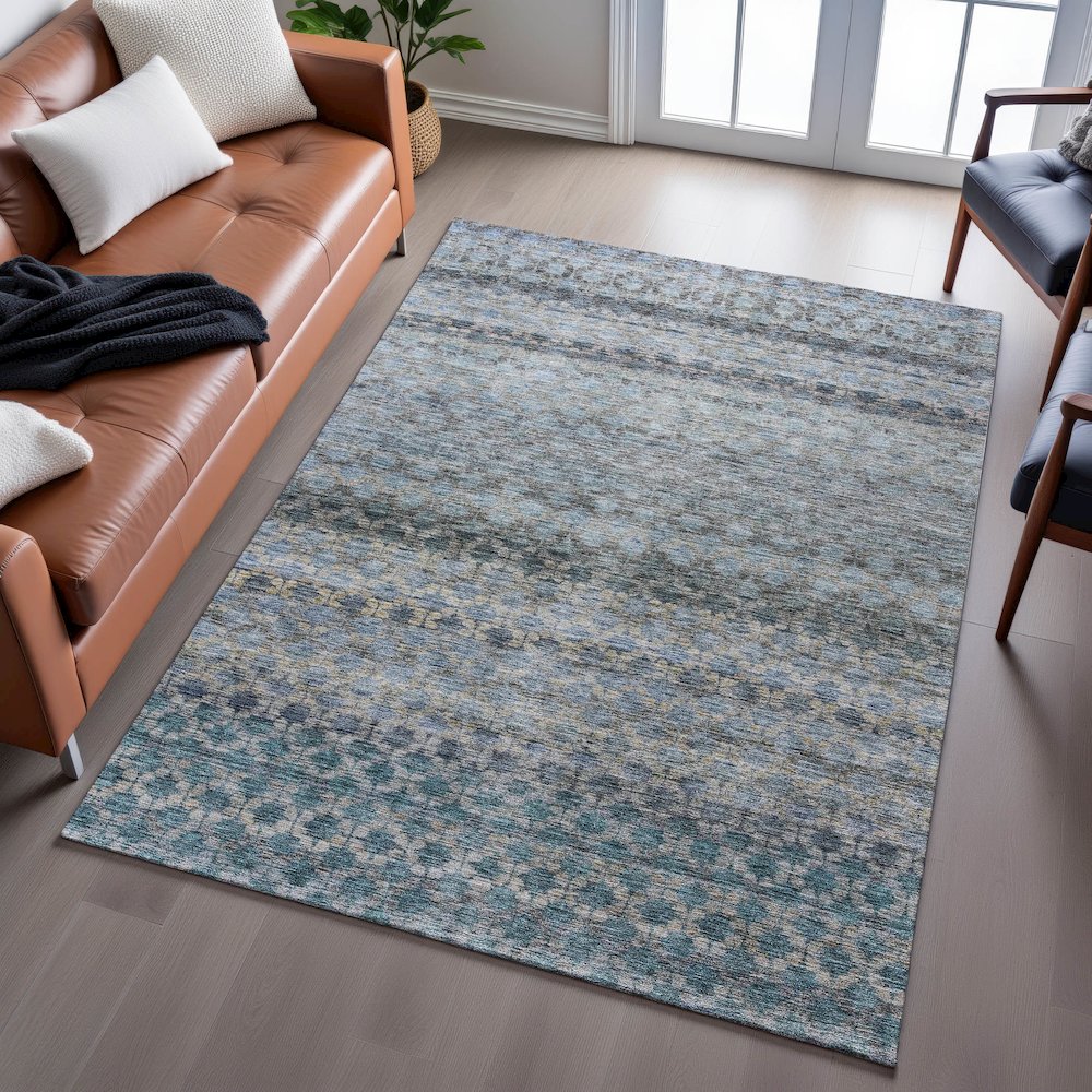 Premium Machine Washable Mayfield AMF1168 Blue 10' x 14' Rug. Picture 6