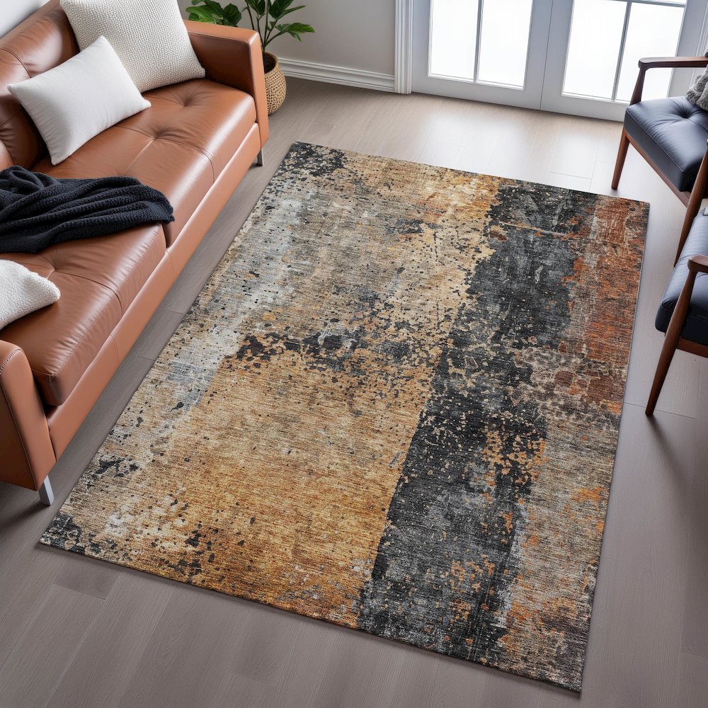 Premium Machine Washable Mayfield AMF1205 Copper 10' x 14' Rug. Picture 6
