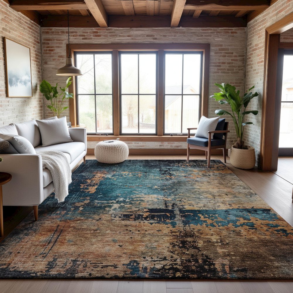 Premium Machine Washable Mayfield AMF1206 Teal 10' x 14' Rug. Picture 5