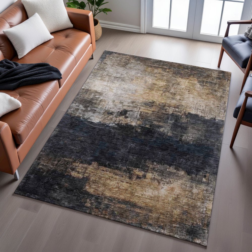 Premium Machine Washable Mayfield AMF1209 Charcoal 10' x 14' Rug. Picture 6