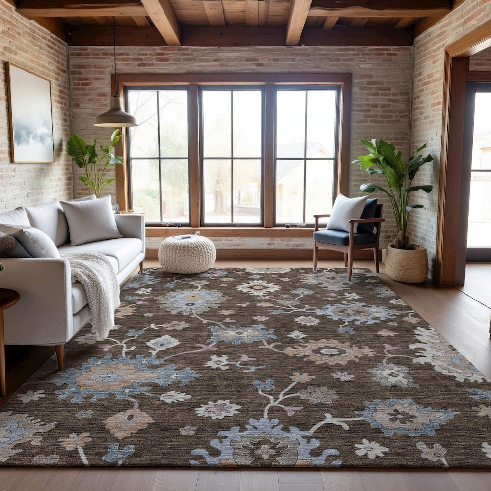 Premium Machine Washable Mayfield AMF1218 Chocolate 10' x 14' Rug. Picture 5