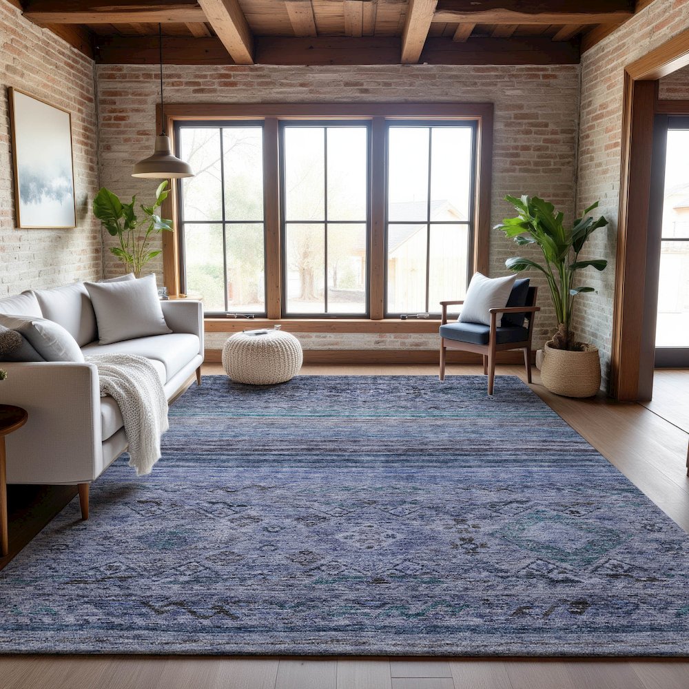 Premium Machine Washable Mayfield AMF1219 Blue 10' x 14' Rug. Picture 5