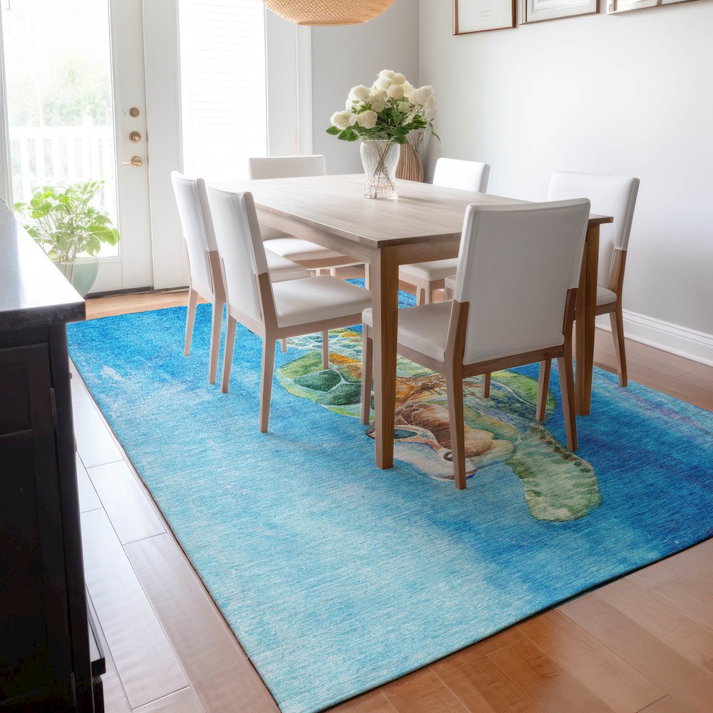 Premium Machine Washable Mayfield  Ocean 10' x 14' Rug. Picture 6