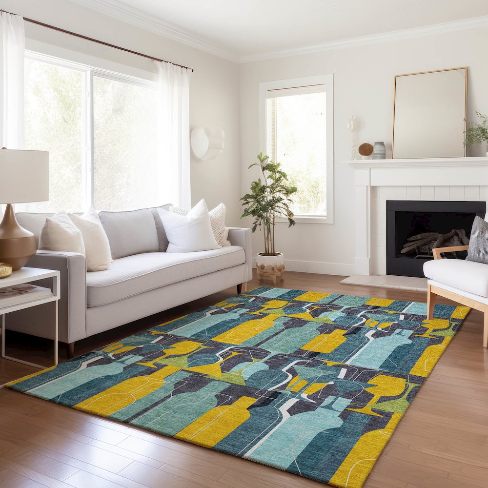 Premium Machine Washable Mayfield  Blue 10' x 14' Rug. Picture 5