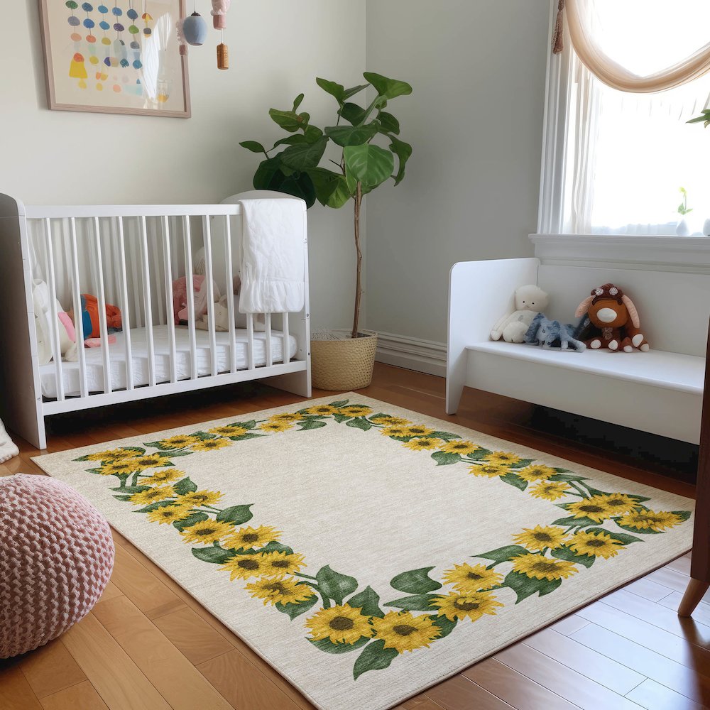 Premium Machine Washable Mayfield  Yellow 10' x 14' Rug. Picture 5
