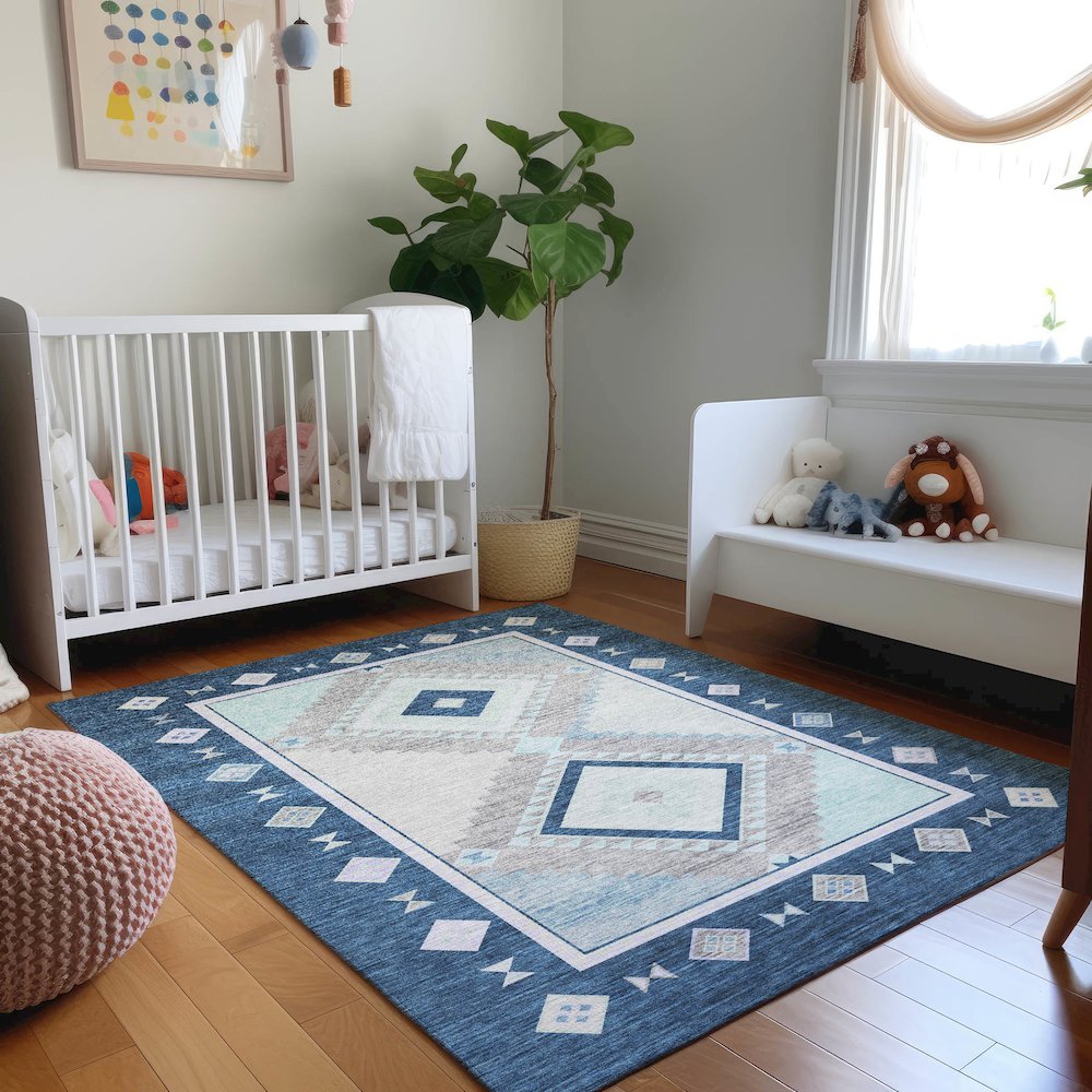 Premium Machine Washable Mayfield  Blue 10' x 14' Rug. Picture 5